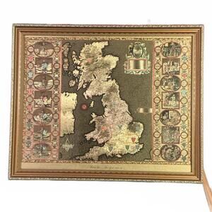 Antique Decorative Map of Britain in Ornate Frame